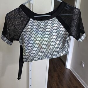 Chic Black and White Mesh Crop Top With Two Pair Of Pants